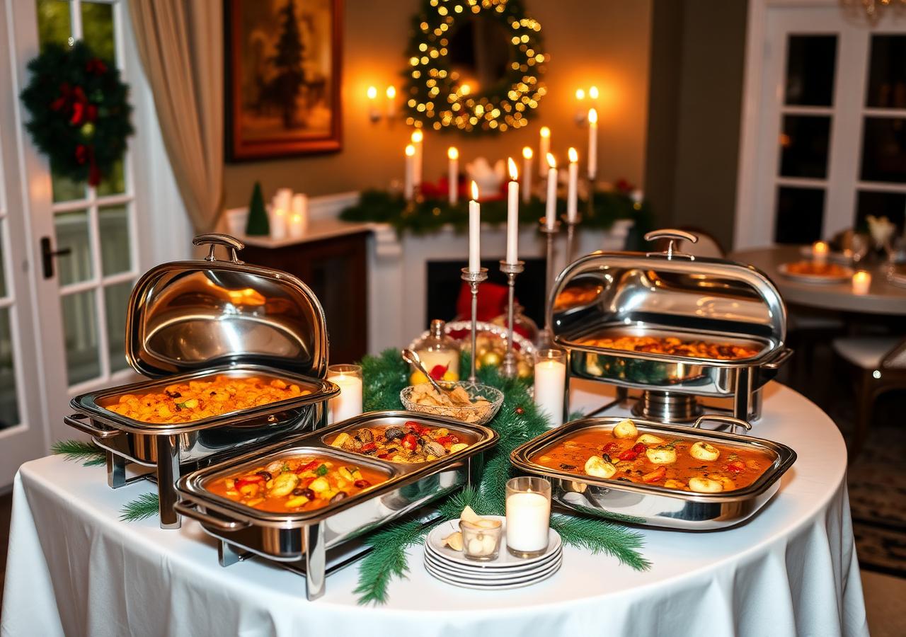 Elegant Indian catering buffet setup at a private home event